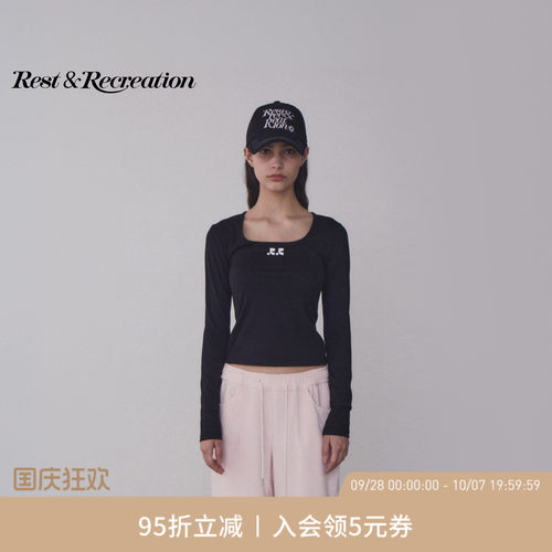 RR印花方领长袖秋季新款T恤女