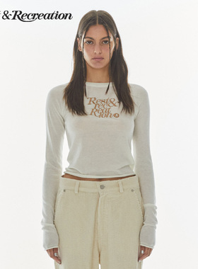 【明星同款】RestandRecreation2025新款RR修身字母刺绣针织T恤女