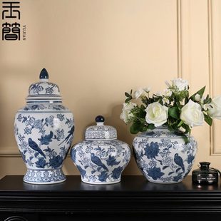 复古青花瓷陶瓷花瓶摆件酒店样板房民宿茶室家居客厅餐桌插花器