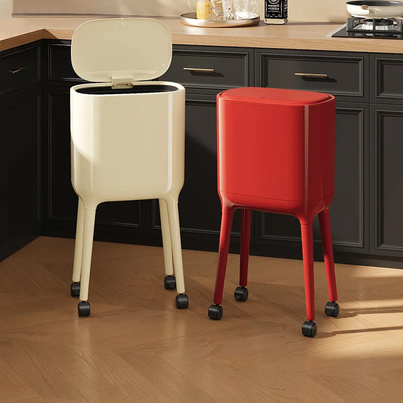 厨房垃圾桶专用家用2026新款高颜值带盖可移动大容量免弯腰高脚