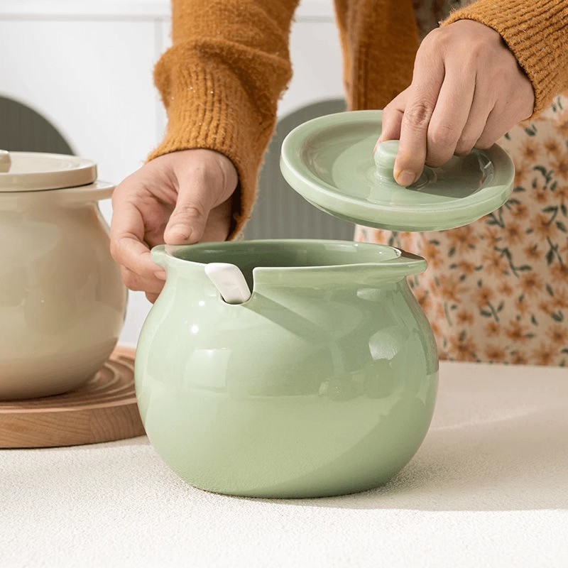 猪油罐家用耐高温陶瓷罐带盖