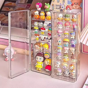 透明萌粒收纳盒桌面多层防尘手办盲盒展示架泡泡玛特小摆件整理盒