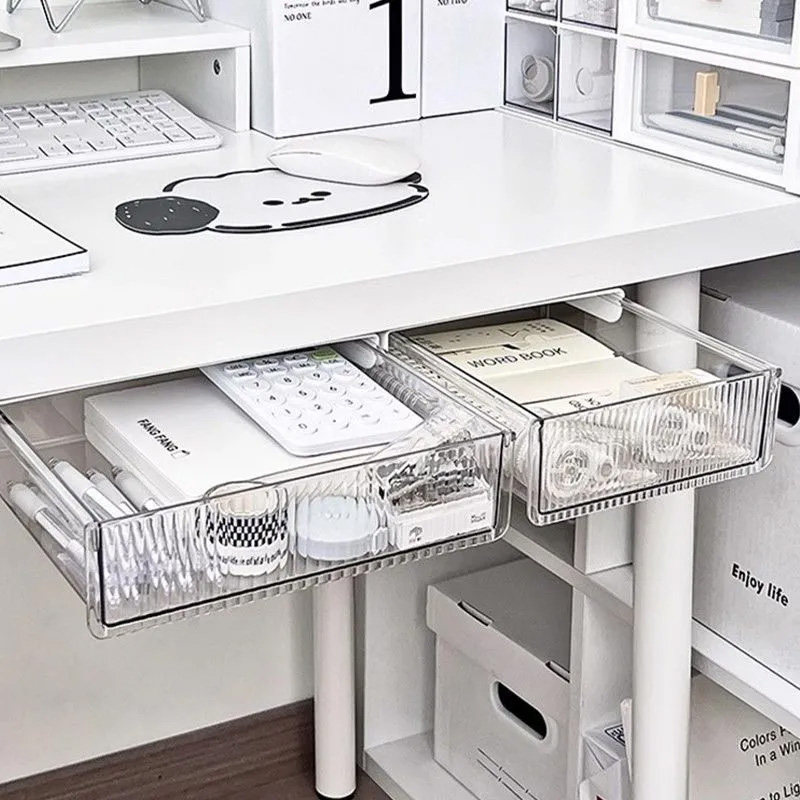 桌下收纳盒抽屉式隐形桌底盒书桌底杂物分类收纳办公文具整理神器