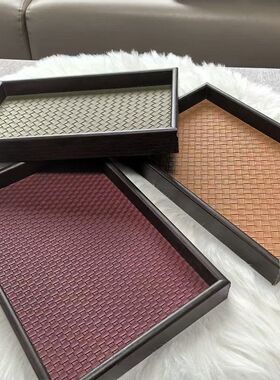 木质托盘轻奢饰品收纳戒指项链托盘皮革竹绿色复古桌面展示货盘