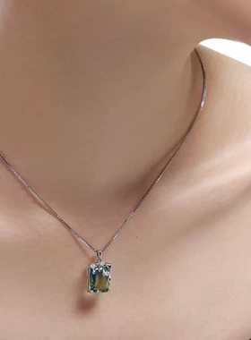 烛泪方锆石项链小众渐变吊坠锁骨链甜酷潮辣妹百搭项链