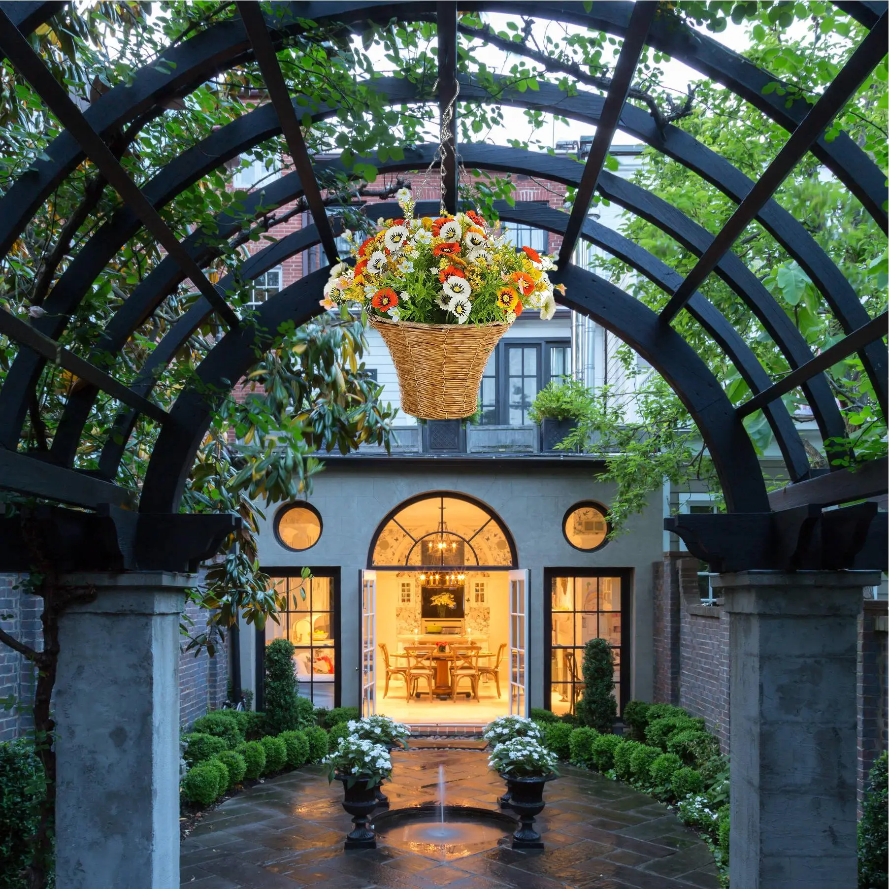 欧式春季仿真花吊篮多款结挂篮花环家居花卉铁艺吊盆装饰