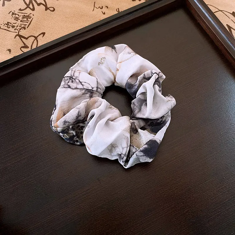 新中式水墨荷花肥肠圈发圈气质时尚百搭发绳简约复古高级感发饰女