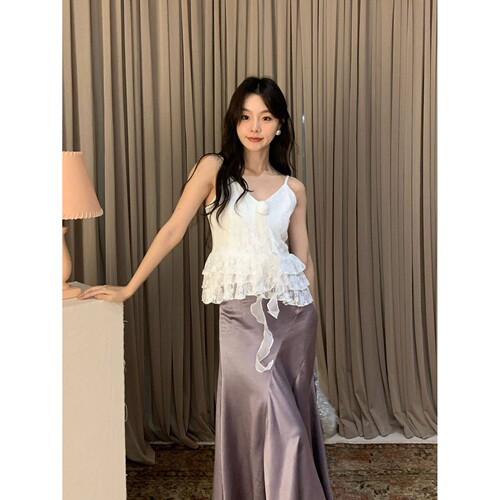 诠释美 NEWOPEN 25夏法式纯欲风蕾丝飘带花边v领吊带背心女S5698