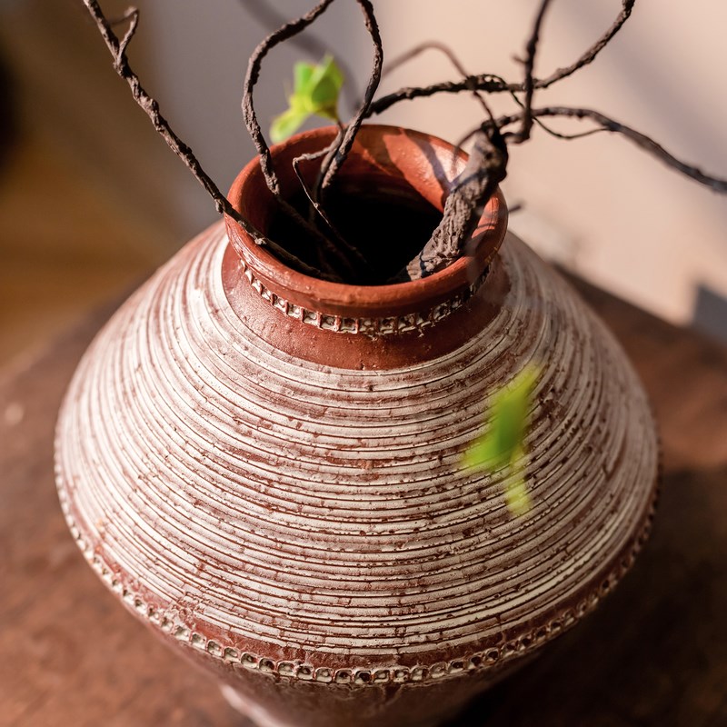 复古手工陶罐花瓶l陶瓷土陶中式国风装饰摆件花器插花红陶粗陶花