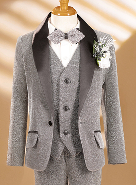 灰色男童西服套装亮片儿童西装礼服学生男生主持人舞台走秀演出服
