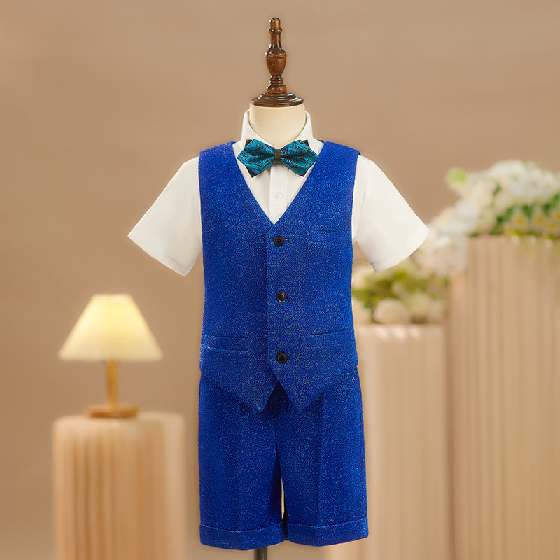儿童西装男童蓝色马甲套装礼服演出服小主持人花童春秋款