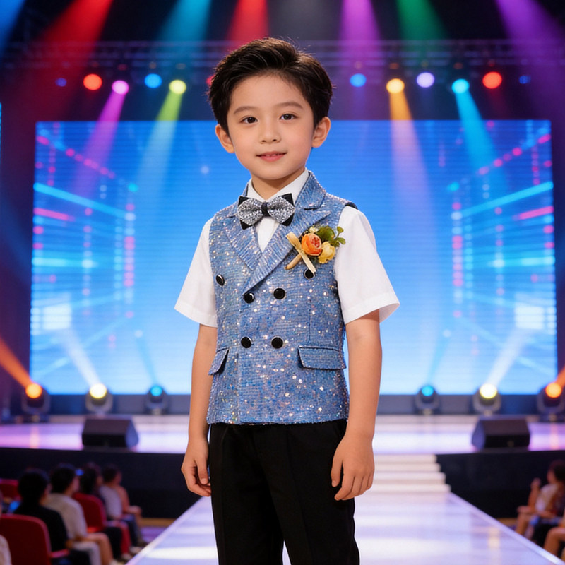 焦糖果男童西装套装英伦风双排扣亮片小孩孩马甲花童礼服演出服夏