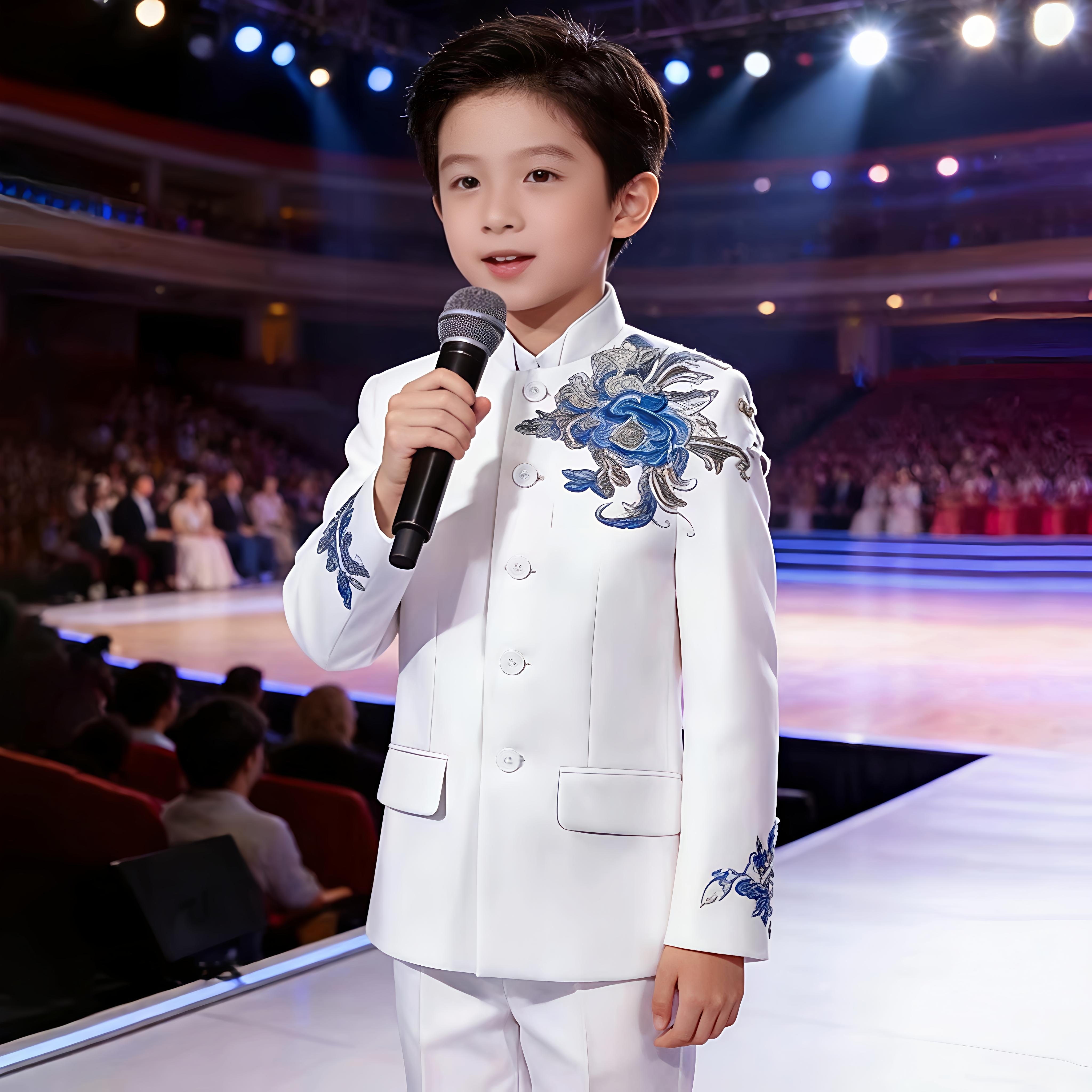 男童礼服中国风演出服儿童主持人图片
