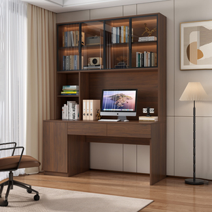 实木书桌书架一体式家用学习桌写字台办公桌电脑桌卧室书桌工作台