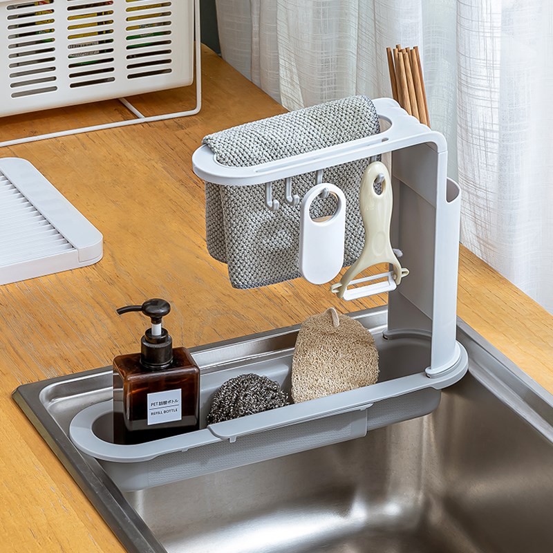 水槽置物架伸缩沥水架滤水池洗菜沥水篮洗碗抹布收V纳架厨房沥水