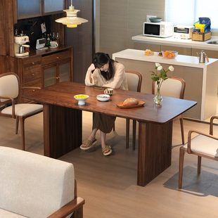 黑胡桃木餐桌美北办公桌工作台家具餐厅北欧全实木家用饭桌大长桌
