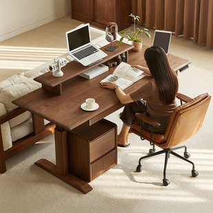 北美黑胡桃木升降书桌实木电动z办公桌吧台桌多用智能双电机工作