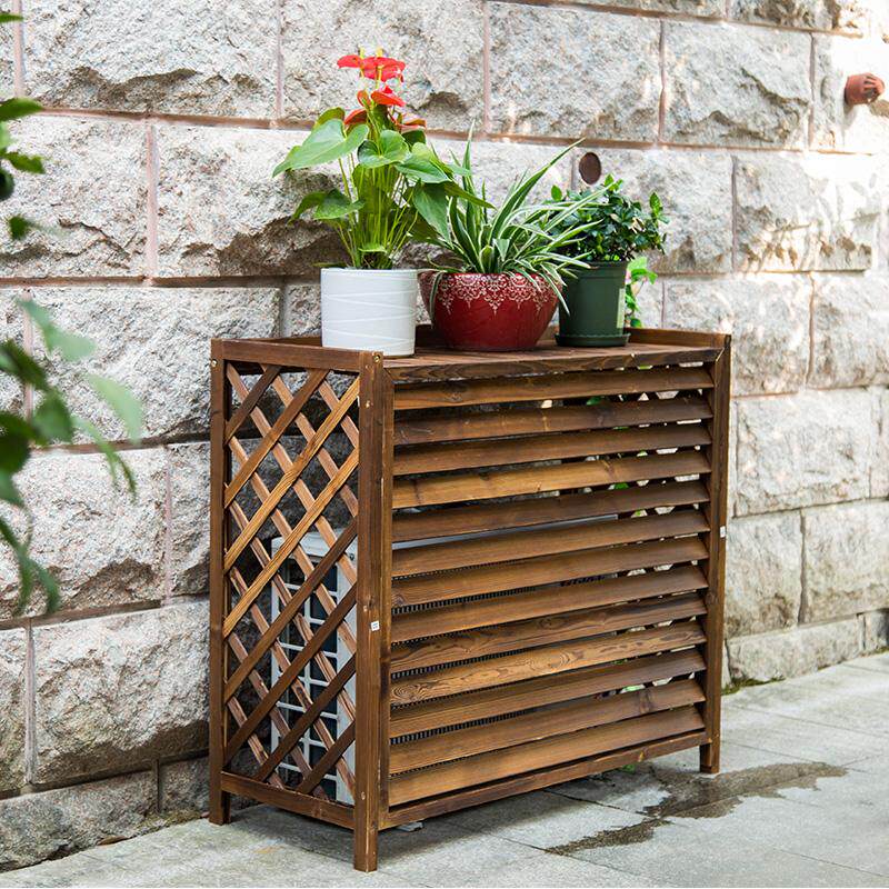 室外中央空调外机罩百叶窗格栅通风E口保护罩防腐木装饰遮挡美化