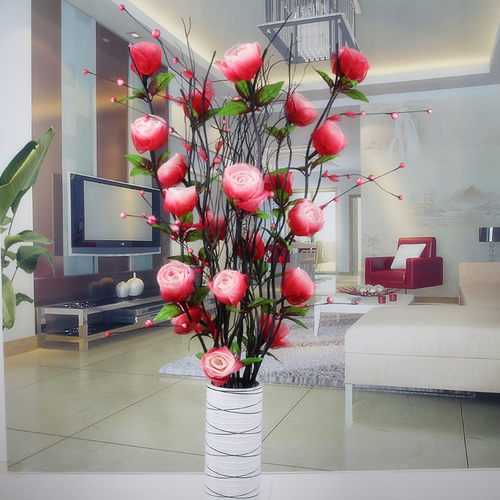 叶脉干花客厅落地花m假花摆件玫瑰花干花花束干枝新房室内装饰花