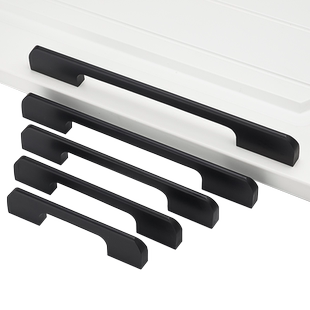 现代简约黑色抽屉美式把手衣橱柜厨门鞋柜门欧式单孔五金长条拉手
