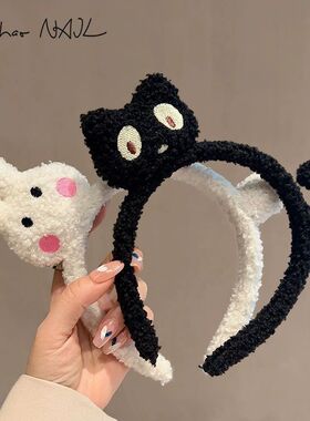 2025年新款韩国东大门卡通猫咪小卷毛绒洗脸发箍搞怪发卡头箍女