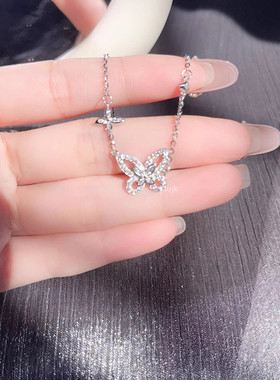 S925纯银蝴蝶项链女轻奢小众