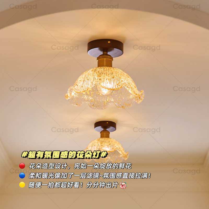 法式中古风创意花朵过道灯中式复古走廊玄关厨卫阳台吸顶灯CASAGD