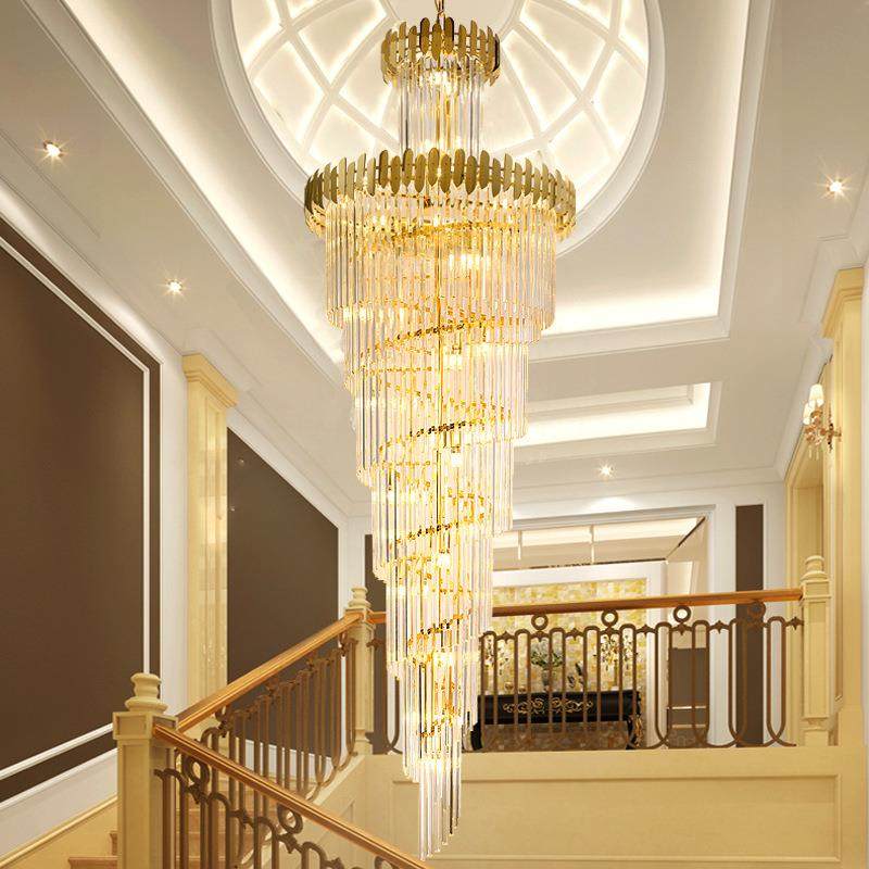 豪华别墅大吊灯轻奢水晶灯楼中楼旋转楼梯长吊灯复式楼客厅工程灯