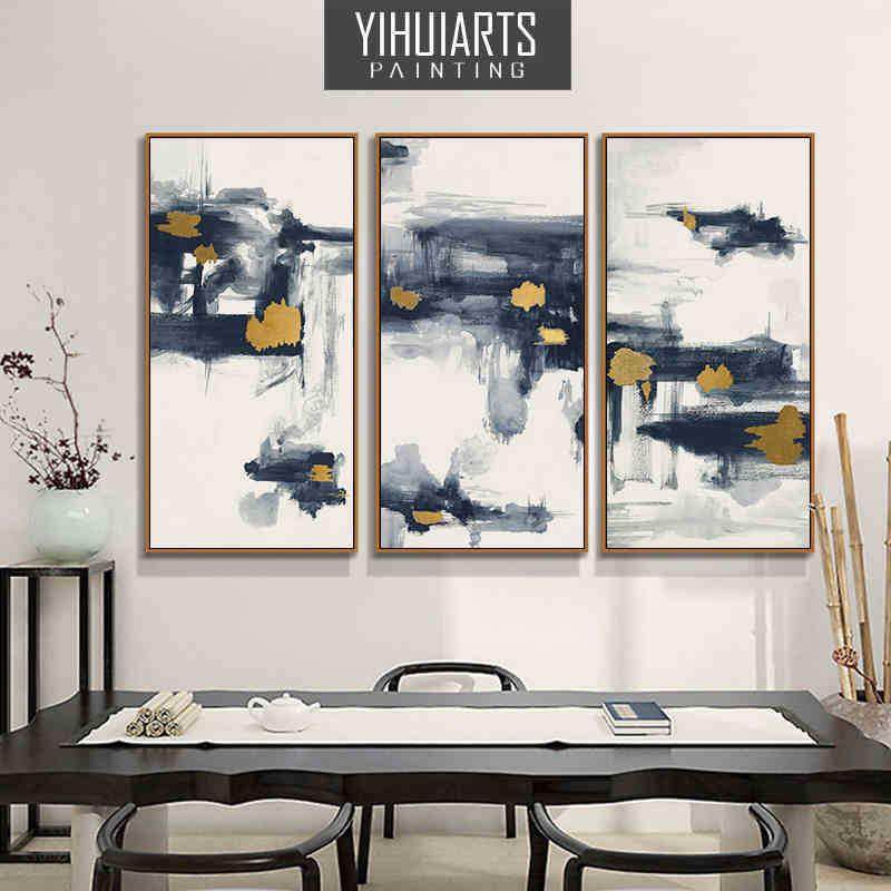 手绘油画纯手工现代客厅建议三联玄关抽象装饰画竖版餐厅挂画