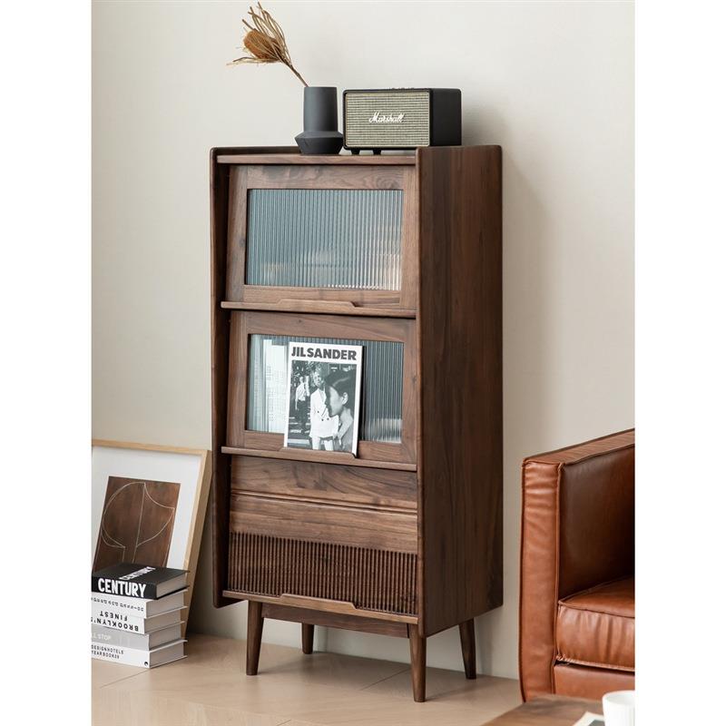 北美黑胡桃餐边柜樱桃木书柜白橡木立柜单门原木柜客厅斗柜