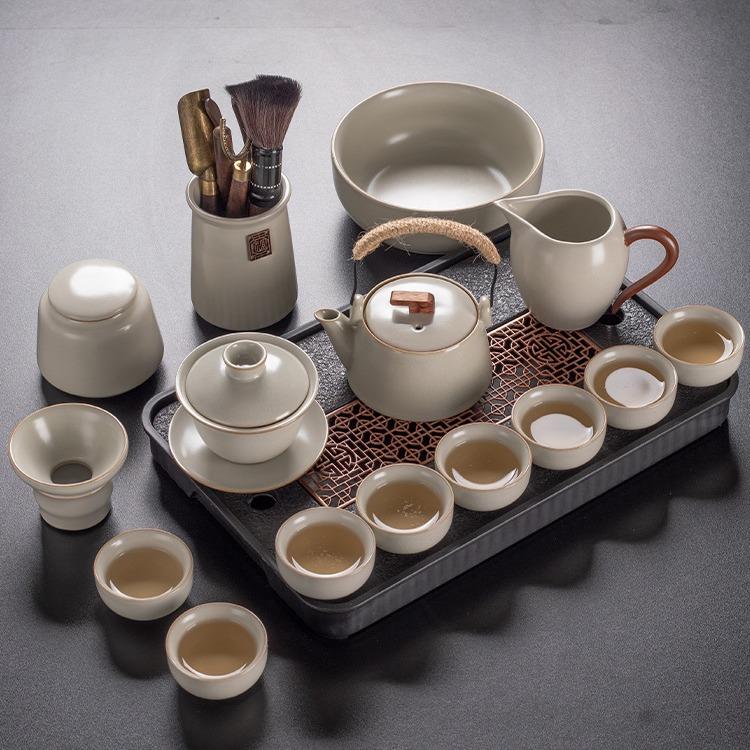 轻奢高档茶具套装家用新汝窑陶瓷盖碗喝茶茶壶茶盘茶杯功夫泡茶具