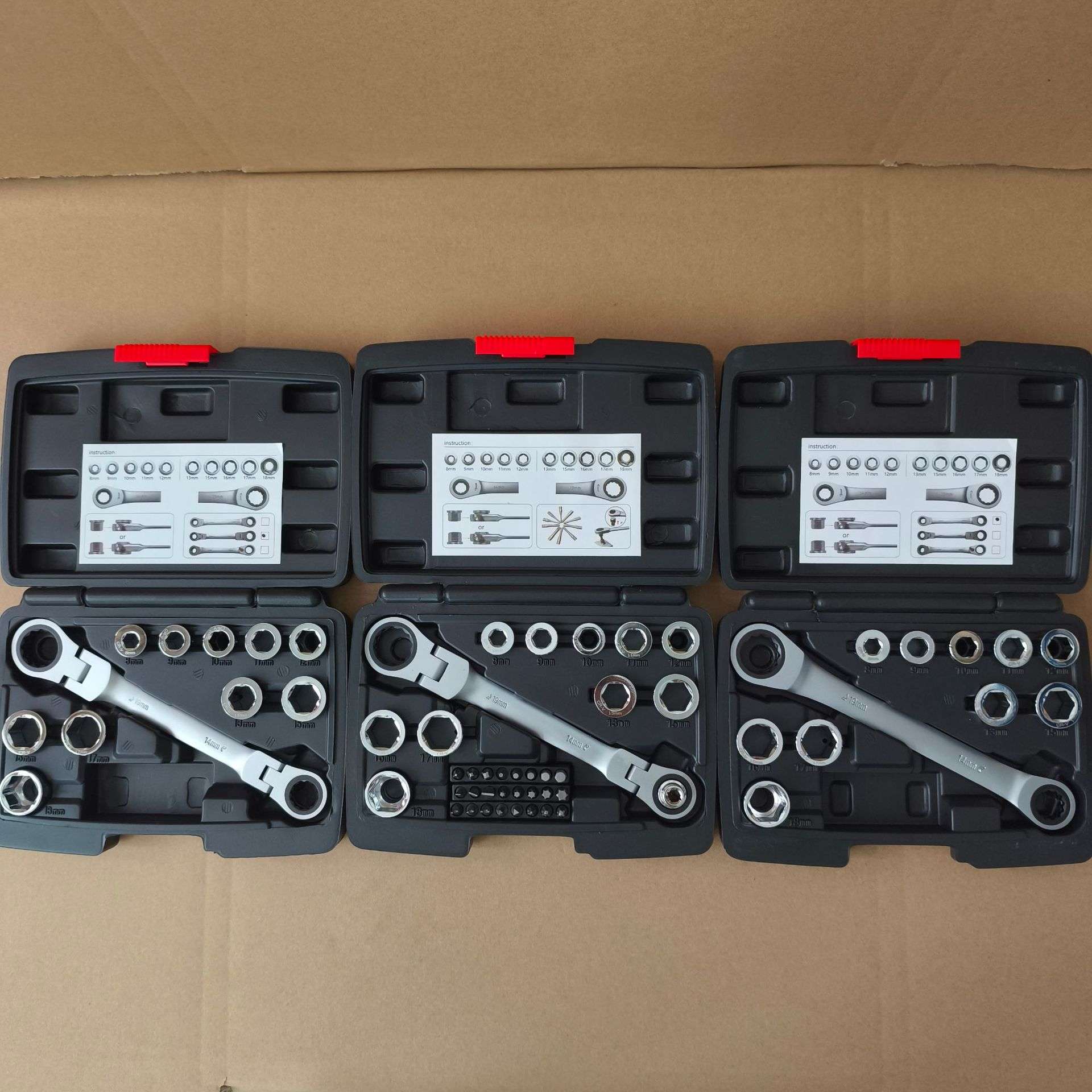 36件套薄壁穿心套筒组铬钒钢材质省力螺丝批头72齿活动棘轮扳手组