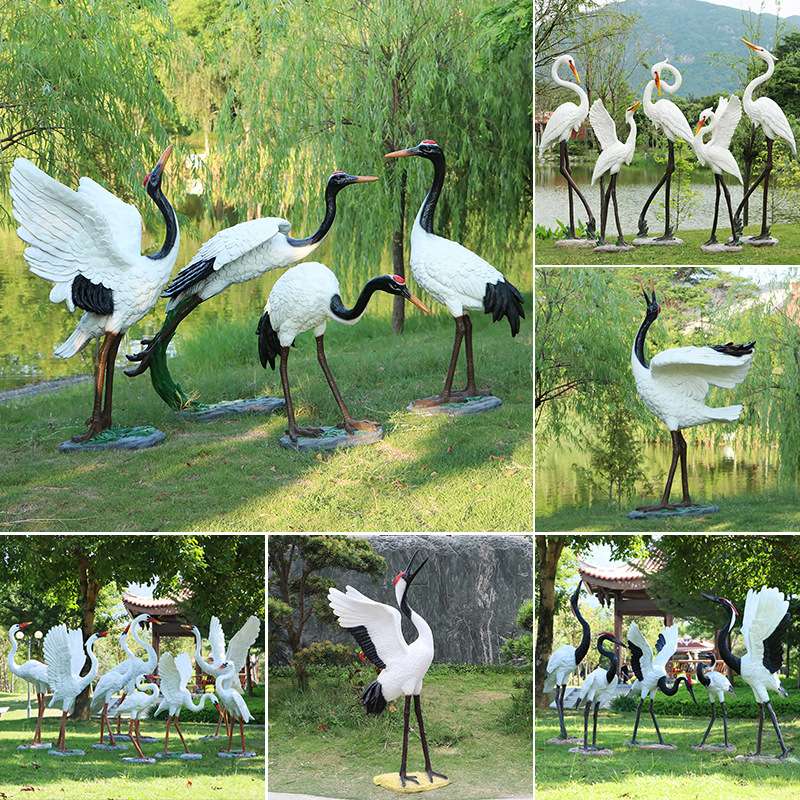 玻璃钢仙鹤雕塑摆件户外园林景观水池造景装饰仿真白鹤丹顶鹤模型