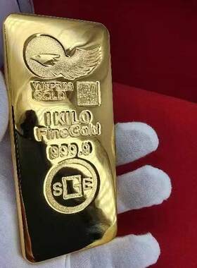 仿真大鹏庞博瑞士金条金砖金店银行实心铜镀金1000克样品金条工艺