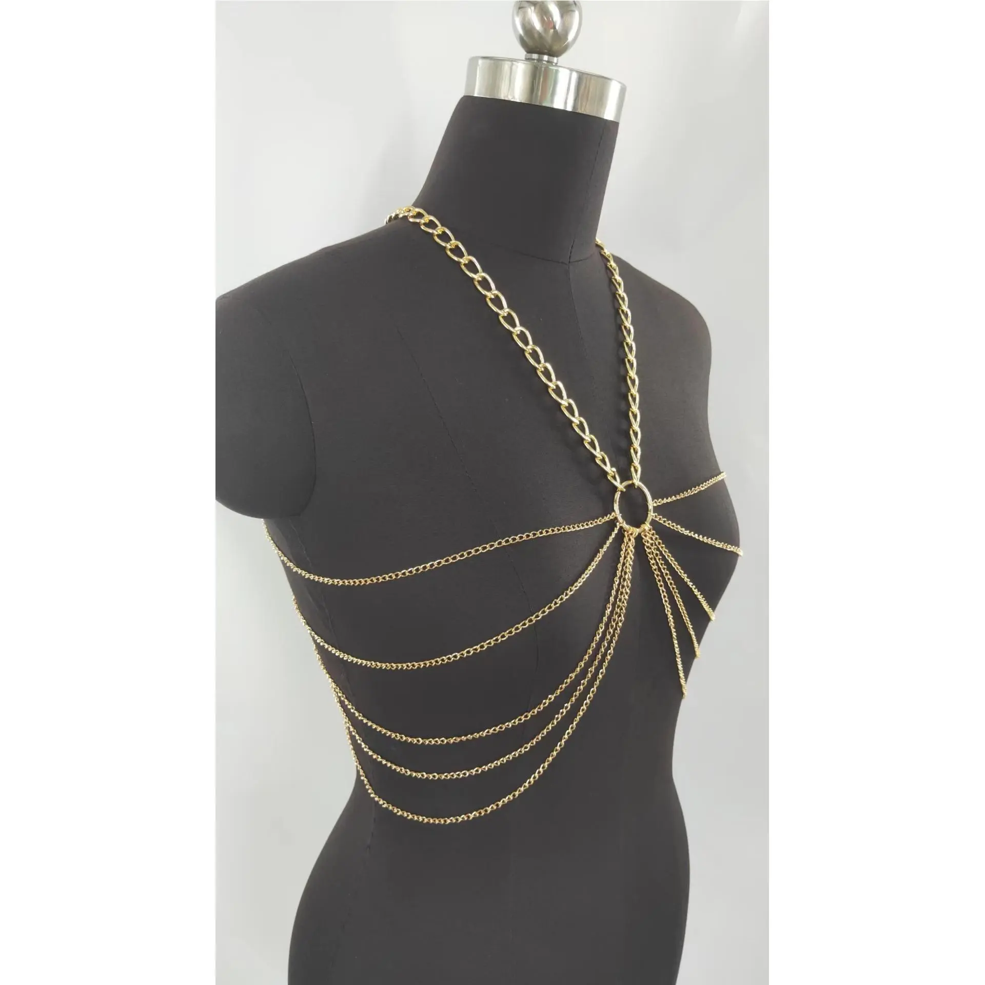 mw3051欧美vest时尚小圆环相接多条流苏链挂脖上衣小背心身体链