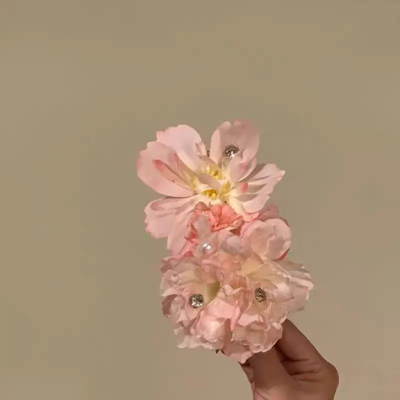 2025【花期有约】早春纯欲风粉色花朵发夹百搭温柔头花发饰