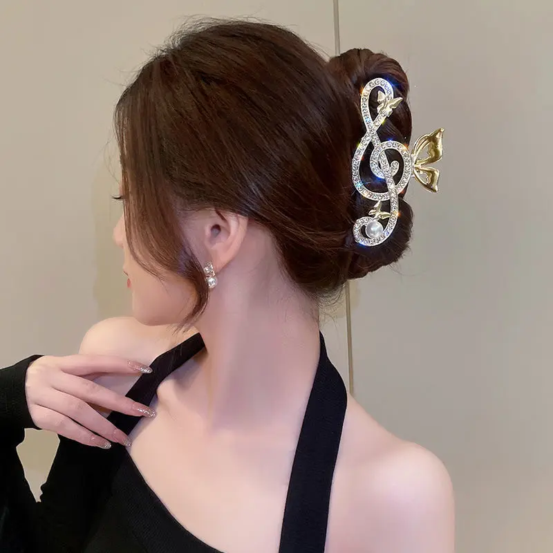 水钻音乐符抓夹女大号气质后脑勺盘发夹子轻奢高级感夹饰品