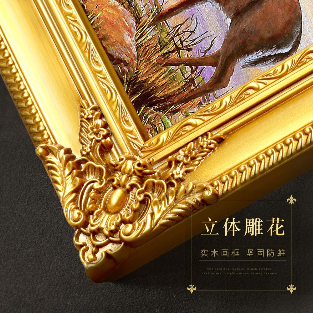 客厅装饰画入户玄关别墅挂画福禄双全风景油画走廊过道梅花鹿壁画图片