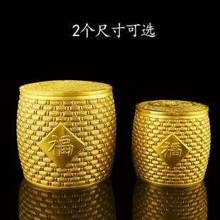 黄铜福罐浮雕双龙戏珠茶叶罐储物罐家用铜摆件存钱铜福盆开业送礼