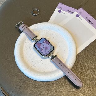 香芋紫荔枝纹金属D字扣适用ApplewatchS10代987se苹果手表表带女