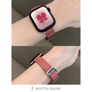 色彩亮眼梅子色苹果手表s8表带applewatch4/5/6皮质高级感i瘦身尖