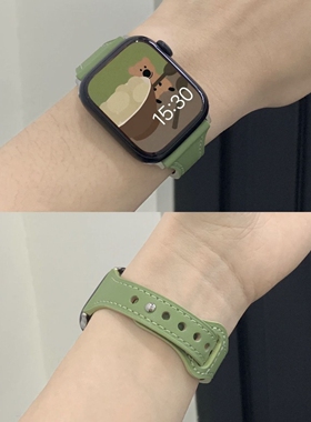 16高级Applewatch87代小蛮腰表带ins风苹果手表654代真皮女se牛油