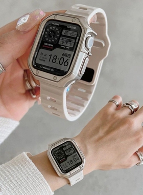 适用苹果Applewatch9苹果表带运动硅胶iwatch876代SE表带壳男女款