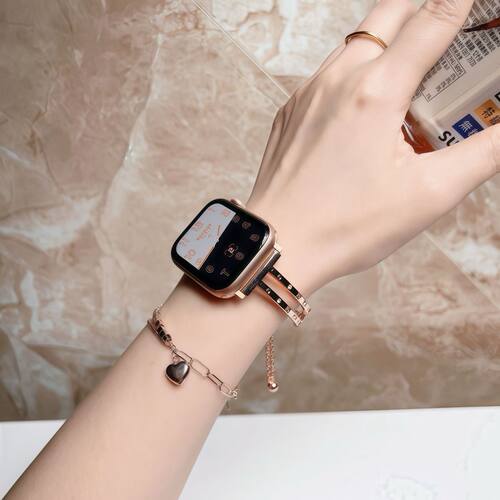 适用AppleWatch11金属链适用苹果表带调节闪钻表链卡地细闪手表带