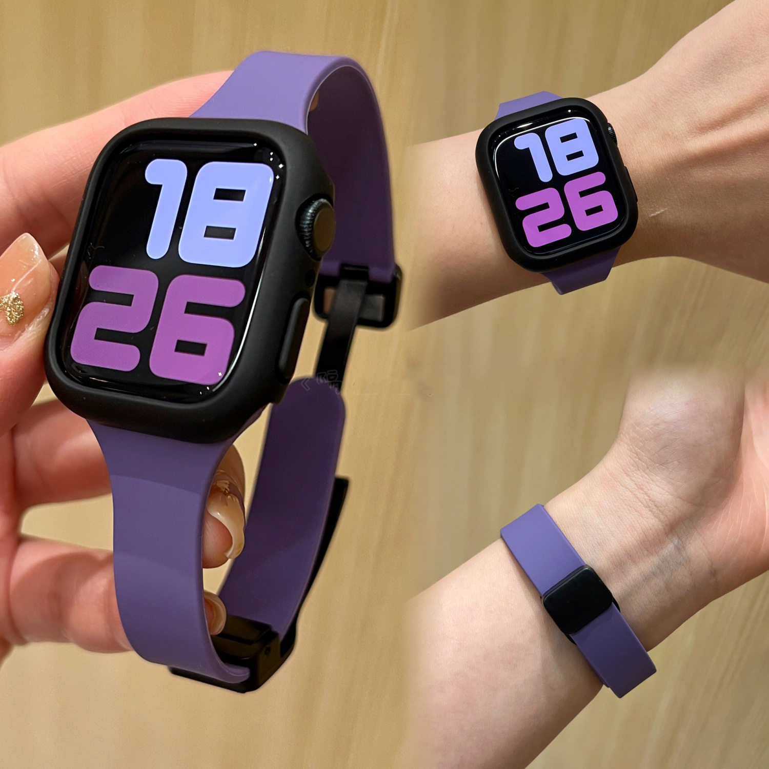 6705新小蛮腰细款硅胶磁吸扣适用苹果手表带Applewatch8简约iwatc