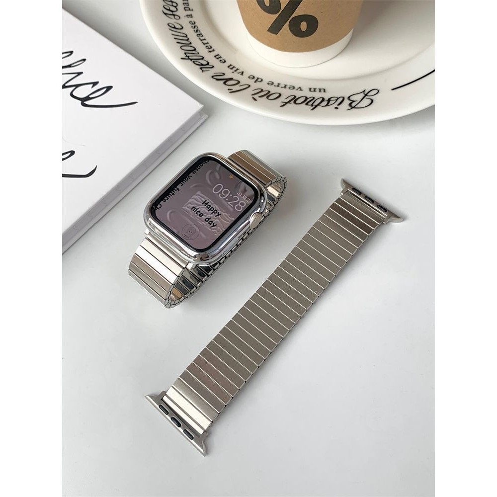 适用苹果S9金属弹力弹簧式iwatch7手表表带Applewatch8竹节高颜值