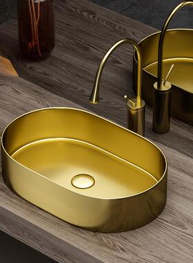 黑色不锈钢台上盆酒吧卫生间洗脸盆轻奢风椭圆形面单盆艺术盆