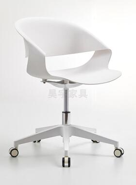 白色塑胶办公椅时尚会议椅电脑转椅职员椅人体工学椅镂空靠背