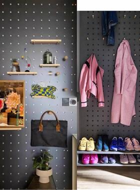 小木良品黑色洞洞板定制入户玄关置物架自行车收纳架木质洞洞墙