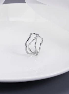 s925银波浪双层戒指女ins潮冷淡风高级感时尚个性开口指环